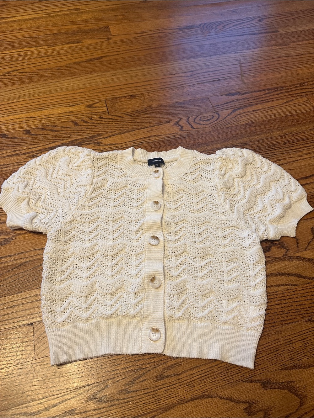 Express Ivory Openwork Button-Front Cardigan